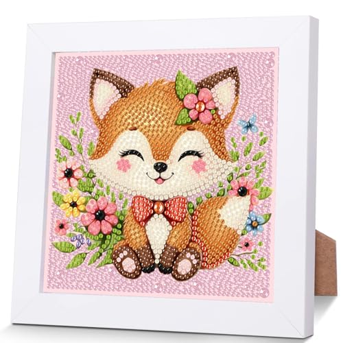 Fuchs Diamond Painting Kinder Mit Holzrahmen,Set Full Diamant Painting Bilder Kinder Tiere,5D Diamond Painting Kinder Mädchen,DIY Mosaikherstellung Arts Craft für Home Wand Decor 18x18cm von Pujeknm