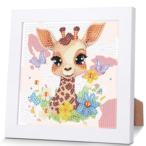 Giraffe Diamond Painting Kinder Mit Holzrahmen,Set Full Diamant Painting Bilder Kinder Tiere,5D Diamond Painting Kinder Mädchen,DIY Mosaikherstellung Arts Craft für Home Wand Decor 18x18cm von Pujeknm