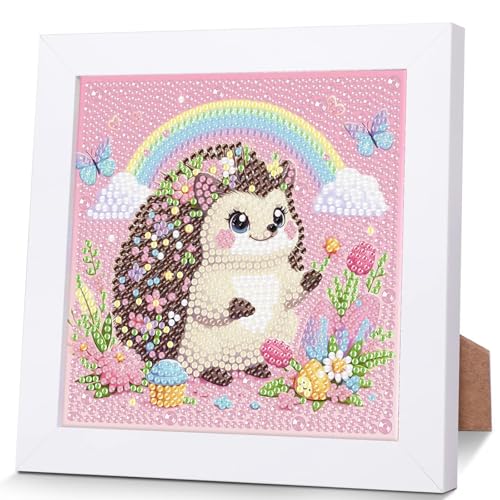 Igel Diamond Painting Kinder Mit Holzrahmen,Set Full Diamant Painting Bilder Kinder Tiere,5D Diamond Painting Kinder Mädchen,DIY Mosaikherstellung Arts Craft für Home Wand Decor 18x18cm von Pujeknm