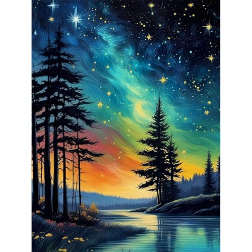 Malen Nach Zahlen Erwachsene Sternenhimmel-DIY Aurora Handgemalt Ölgemälde Kit für Anfänger,Mit 3-Pinseln und Acrylfarbe Abstrakte Landschaft Handgemalt öLgemäLde Kit Als Geschenk 30x40cm(Rahmenlos) von Pujeknm