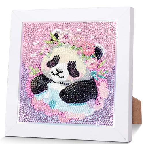 Panda Diamond Painting Kinder Mit Holzrahmen,Set Full Diamant Painting Bilder Kinder Tiere,5D Diamond Painting Kinder Mädchen,DIY Mosaikherstellung Arts Craft für Home Wand Decor 18x18cm von Pujeknm