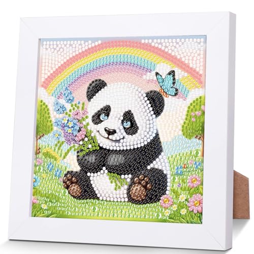 Panda Diamond Painting Kinder Mit Holzrahmen,Set Full Diamant Painting Bilder Kinder Tiere,5D Diamond Painting Kinder Mädchen,DIY Mosaikherstellung Arts Craft für Home Wand Decor 18x18cm von Pujeknm