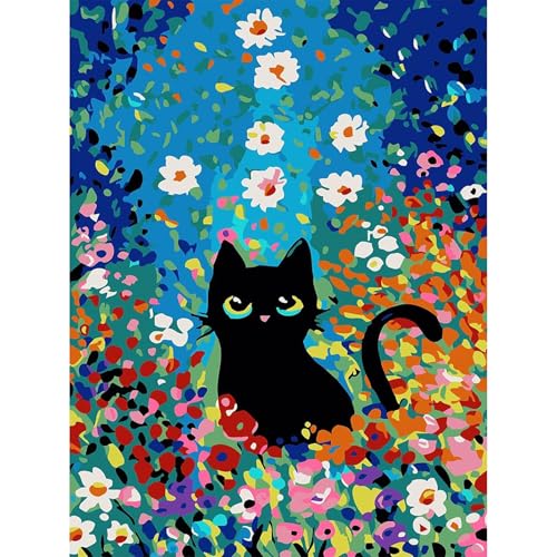 Pujeknm Malen Nach Zahlen Erwachsene Katze-DIY Blume Handgemalt Ölgemälde Kit für Anfänger,Mit 3-Pinseln und Acrylfarbe Handgemalt öLgemäLde Kit Als Geschenk 30x40cm(Rahmenlos) von Pujeknm