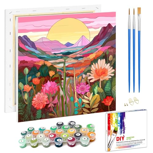 Pujeknm Malen Nach Zahlen Erwachsene Landschaft(mit Rahmen)-DIY Blumen Handgemalt Ölgemälde Kit für Anfänger,Mit 2-Pinseln und Acrylfarbe Handgemalt öLgemäLde Kit Als Geschenk,Mittel 20x20cm von Pujeknm