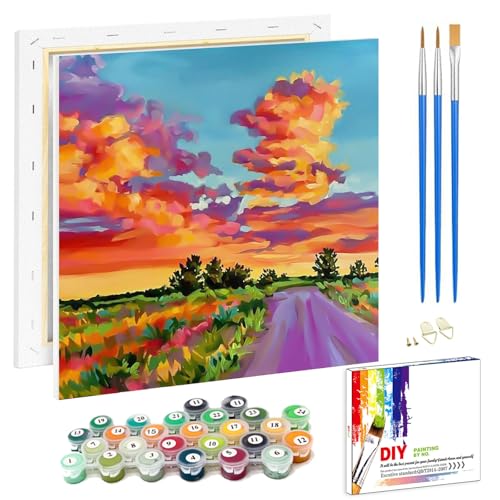 Pujeknm Malen Nach Zahlen Erwachsene Landschaft(mit Rahmen)-DIY Kulisse Handgemalt Ölgemälde Kit für Anfänger,Mit 2-Pinseln und Acrylfarbe Handgemalt öLgemäLde Kit Als Geschenk,Mittel 20x20cm von Pujeknm