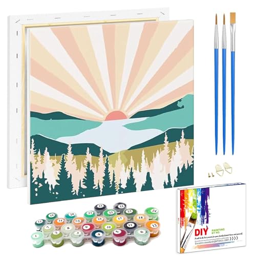 Pujeknm Malen Nach Zahlen Erwachsene Landschaft(mit Rahmen)-DIY Kulisse Handgemalt Ölgemälde Kit für Anfänger,Mit 2-Pinseln und Acrylfarbe Handgemalt öLgemäLde Kit Als Geschenk,Mittel 20x20cm von Pujeknm