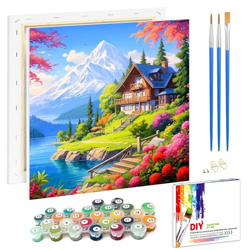 Pujeknm Malen Nach Zahlen Erwachsene Landschaft(mit Rahmen)-DIY Kulisse Handgemalt Ölgemälde Kit für Anfänger,Mit 2-Pinseln und Acrylfarbe Handgemalt öLgemäLde Kit Als Geschenk,Mittel 20x20cm von Pujeknm