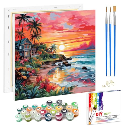 Pujeknm Malen Nach Zahlen Erwachsene Landschaft(mit Rahmen)-DIY Kulisse Handgemalt Ölgemälde Kit für Anfänger,Mit 2-Pinseln und Acrylfarbe Handgemalt öLgemäLde Kit Als Geschenk,Mittel 20x20cm von Pujeknm