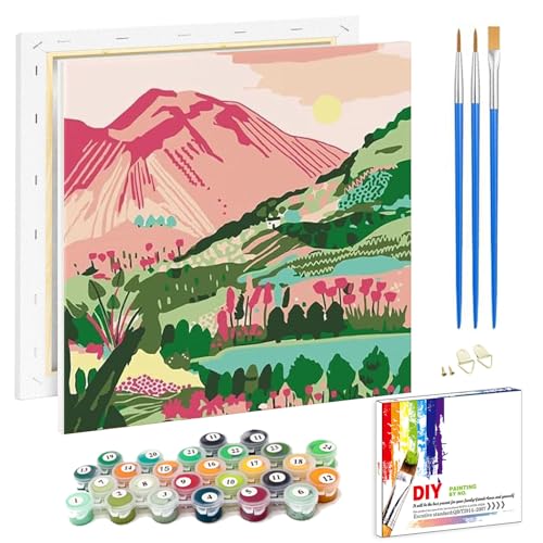 Pujeknm Malen Nach Zahlen Erwachsene Landschaft(mit Rahmen)-DIY Kulisse Handgemalt Ölgemälde Kit für Anfänger,Mit 2-Pinseln und Acrylfarbe Handgemalt öLgemäLde Kit Als Geschenk,Mittel 20x20cm von Pujeknm