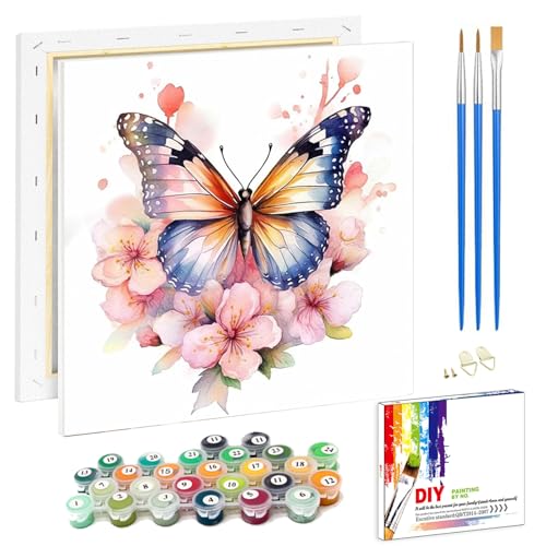 Pujeknm Malen Nach Zahlen Erwachsene Schmetterling(mit Rahmen)-DIY Blumen Handgemalt Ölgemälde Kit für Anfänger,Mit 2-Pinseln und Acrylfarbe Handgemalt öLgemäLde Kit Als Geschenk,Mittel 20x20cm von Pujeknm