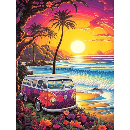 Pujeknm Strand Malen Nach Zahlen Erwachsene-DIY Sonnenuntergang Handgemalt Ölgemälde Kit für Anfänger,Mit 3-Pinseln und Acrylfarbe Landschaft Handgemalt öLgemäLde Kit Als Geschenk 30x40cm(Rahmenlos) von Pujeknm