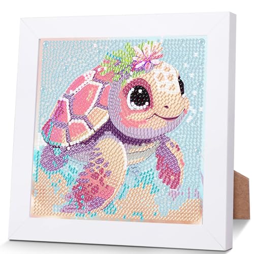 Schildkröten Diamond Painting Kinder Mit Holzrahmen,Set Full Diamant Painting Bilder Kinder Tiere,5D Diamond Painting Kinder Mädchen,DIY Mosaikherstellung Arts Craft für Home Wand Decor 18x18cm von Pujeknm