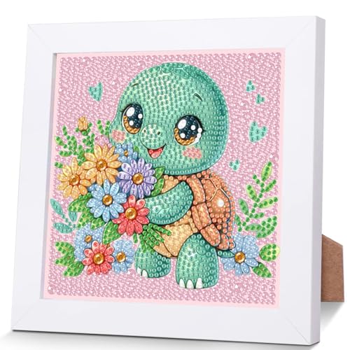 Schildkröten Diamond Painting Kinder Mit Holzrahmen,Set Full Diamant Painting Bilder Kinder Tiere,5D Diamond Painting Kinder Mädchen,DIY Mosaikherstellung Arts Craft für Home Wand Decor 18x18cm von Pujeknm