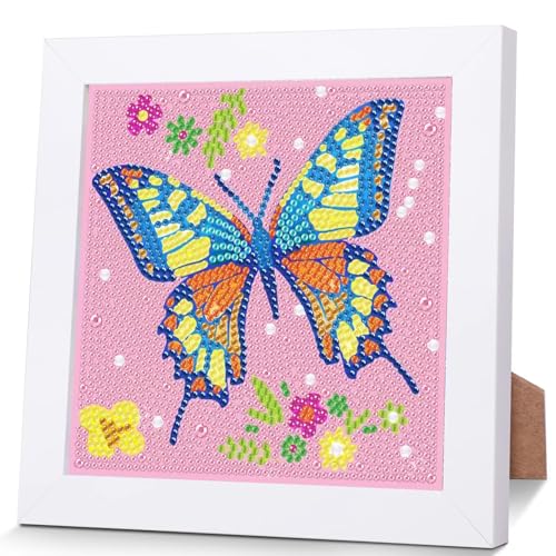 Schmetterling Diamond Painting Kinder Mit Holzrahmen,Set Full Diamant Painting Bilder Kinder,5D Diamond Painting Kinder Mädchen,DIY Mosaikherstellung Arts Craft für Home Wand Decor 18x18cm von Pujeknm