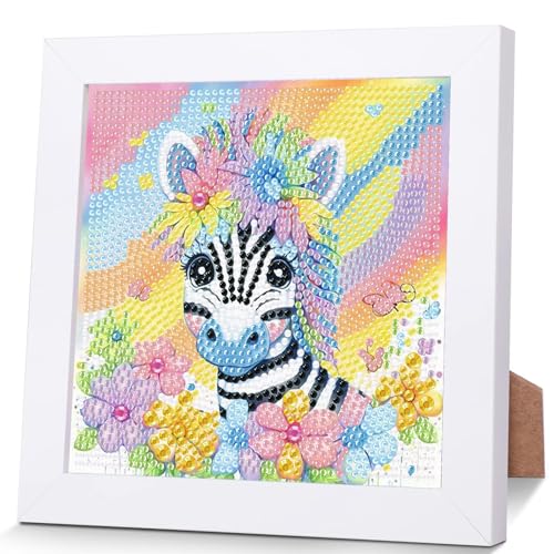 Zebra Diamond Painting Kinder Mit Holzrahmen,Set Full Diamant Painting Bilder Kinder Tiere,5D Diamond Painting Kinder Mädchen,DIY Mosaikherstellung Arts Craft für Home Wand Decor 18x18cm von Pujeknm