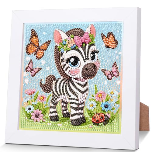 Zebra Diamond Painting Kinder Mit Holzrahmen,Set Full Diamant Painting Bilder Kinder Tiere,5D Diamond Painting Kinder Mädchen,DIY Mosaikherstellung Arts Craft für Home Wand Decor 18x18cm von Pujeknm