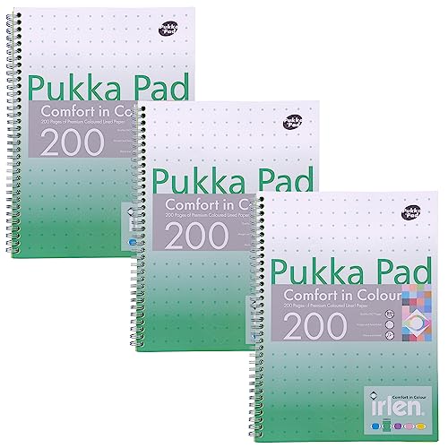 Pukka Pad, Irlen Jotta Pad A4 Notizbuch 3er-Pack - Spiralbindung Notizblock mit 200 Seiten 80GSM farbigem liniert Papier - entwickelt für visuelle Wahrnehmungsschwierigkeiten - 29.7 x 23cm, grün von Pukka Pad