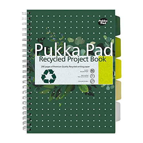 Pukka Pad, recyceltes A4-Projekt notizheft mit 6 Themen, doppelter Spiralbindung und 5 Trennblätter – 80 g/m² FSC-Papier mit mikroperforierten und 4-Loch-Rändern – Liniert Notizbuch – 3er-Pack von Pukka Pad