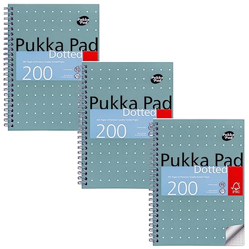 Pukka Pad A5 Dotted Metallic Jotta Book - Ideal für Graphing und Journaling 21 x 14,8 cm, Spiralbindung mit 80GSM Papier, 4-Loch gestanzte Ränder und perforierte Kanten, 200 Seiten, 3er-Pack, Gray von Pukka Pad