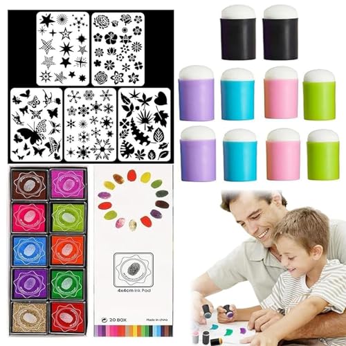 Coderafted DIY Sponge Finger Painting Set, Finger Sponge Daubers, Funny Finger Painting Kit, Finger Daubers Kit with 10 PCS Finger Painting Sponge, 5 PCS Stencils and 20 Colors Inkpad (5Color) von Pukmqu