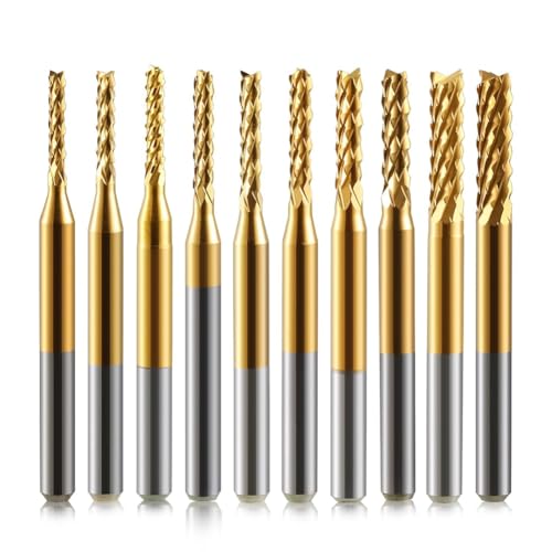 Puleuroy Schaftfräser-Sets, 10-Teilig, Beschichteter Schaftfräser, 1/8-Schaft, 0,6-1,5 mm, Mikro-Schaftfräser, Gravur-Bits, CNC-Fräser von Puleuroy