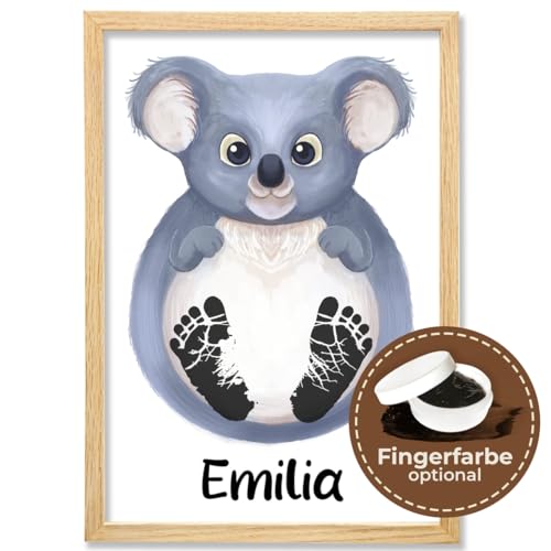 Baby Fussabdruck Set Bild mit Koala Motiv – Süßes Baby Geschenk & Kinderzimmer Deko – Personalisiertes Baby Abdruckset ist perfekt als Personalisierte Geschenke Baby – Rahmen & Farbe Optional von PULSE of HOME