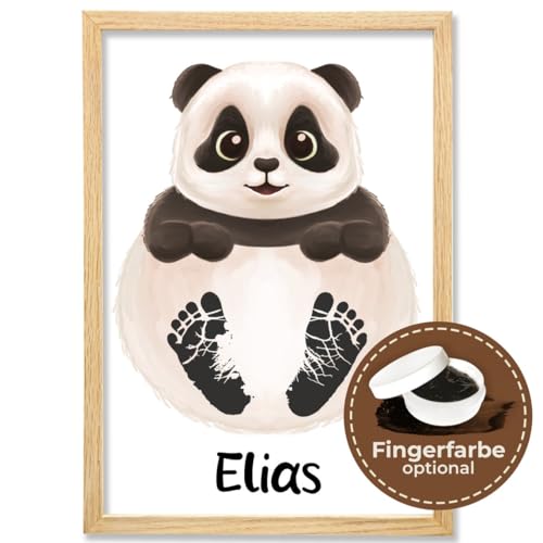 Baby Fussabdruck Set Bild mit Panda Motiv – Süßes Baby Geschenk & Kinderzimmer Deko – Personalisiertes Baby Abdruckset ist perfekt als Personalisierte Geschenke Baby – Rahmen & Farbe Optional von PULSE of HOME