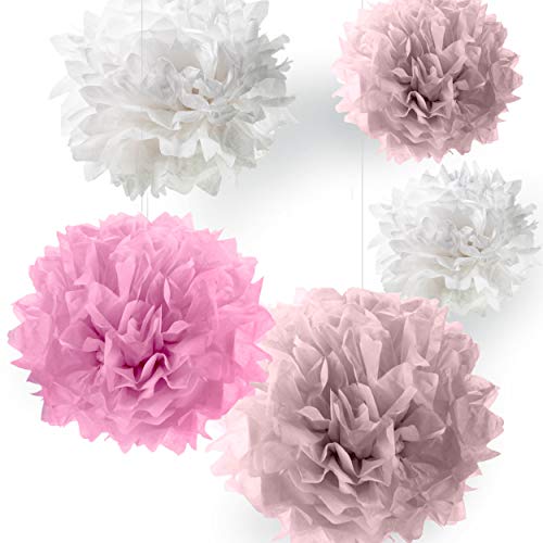 Pumpko® Decor 10 Seidenpapier Pompons | Deko für Party Hochzeit Geburtstag | Rosa Hellrosa Weiß | Inklusive Ponpon PDF Aufbauanleitung von Pumpko