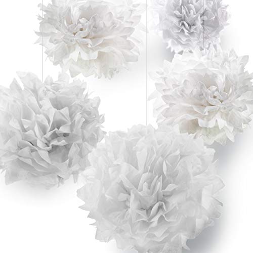 Pumpko® Decor 10 Seidenpapier Pompons | Deko für Party Hochzeit Weihnachtsdeko | Weiß | Inklusive PDF Aufbauanleitung Ponpon von Pumpko