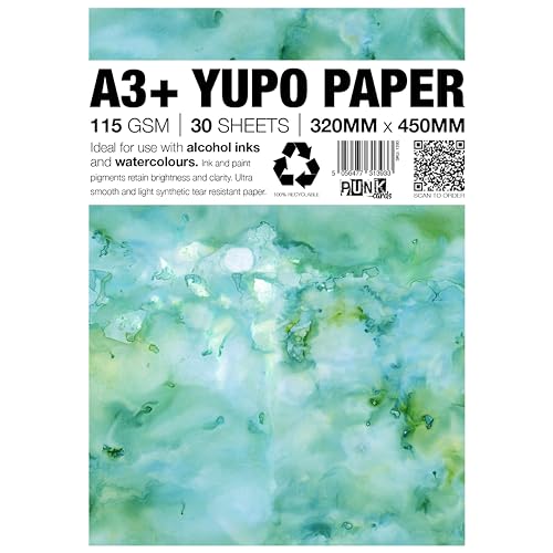 Punkcards Yupo Papier – Alkoholtinten – Yupo Papier A3 – Kunstpapier mit Alkoholtinte – für Künstler und Maler – 30 Blatt – 115 g/m² – A3+ – 320 mm x 460 mm von Punkcards