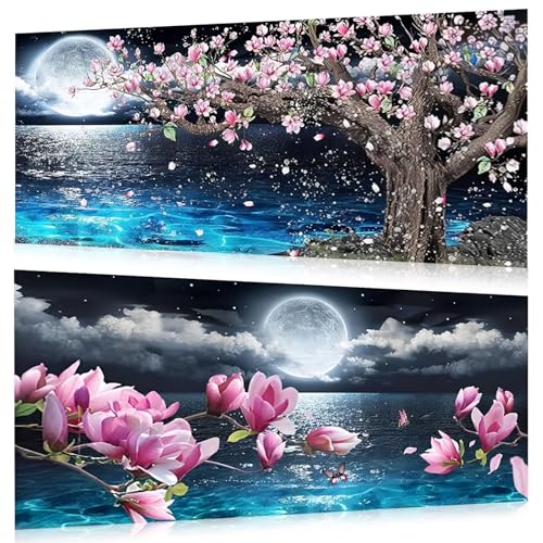 2 Stück Diamond Painting Erwachsene, 5D Diamond Painting Set Groß, Bausätze für Diamantmalerei, DIY Mond Diamant Painting Bilder für Wohnzimmer Schlafzimmer Wand Dekoration (30 x 60 cm) von Puosike