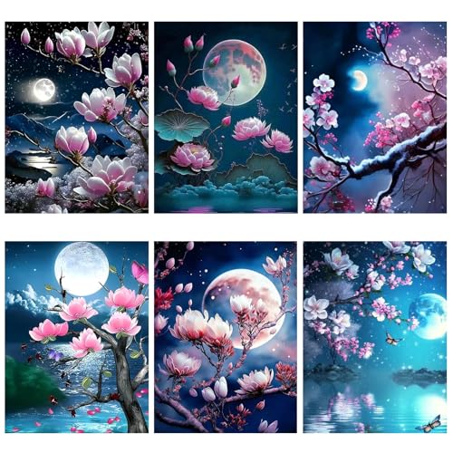 6 Stück Diamond Painting Erwachsene, DIY Mond Diamant Painting Bilder, 5D Diamond Painting Kinder Set (30 * 40cm) für Wohnzimmer Schlafzimmer Wand Dekoration von Puosike