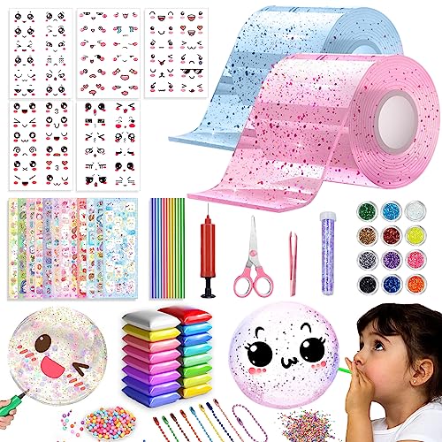 67 Stück Bubbles Nano Tape Set, 2 Nanotape+65 Nano Tape Bubbles Set Zubehör, Nano Tape Set Bubbles DIY Craft, Nano Tape Bubbles Klebeband für Blow Bubbles mit Pailletten Aufkleber (Blau + Rosa) von Puosike