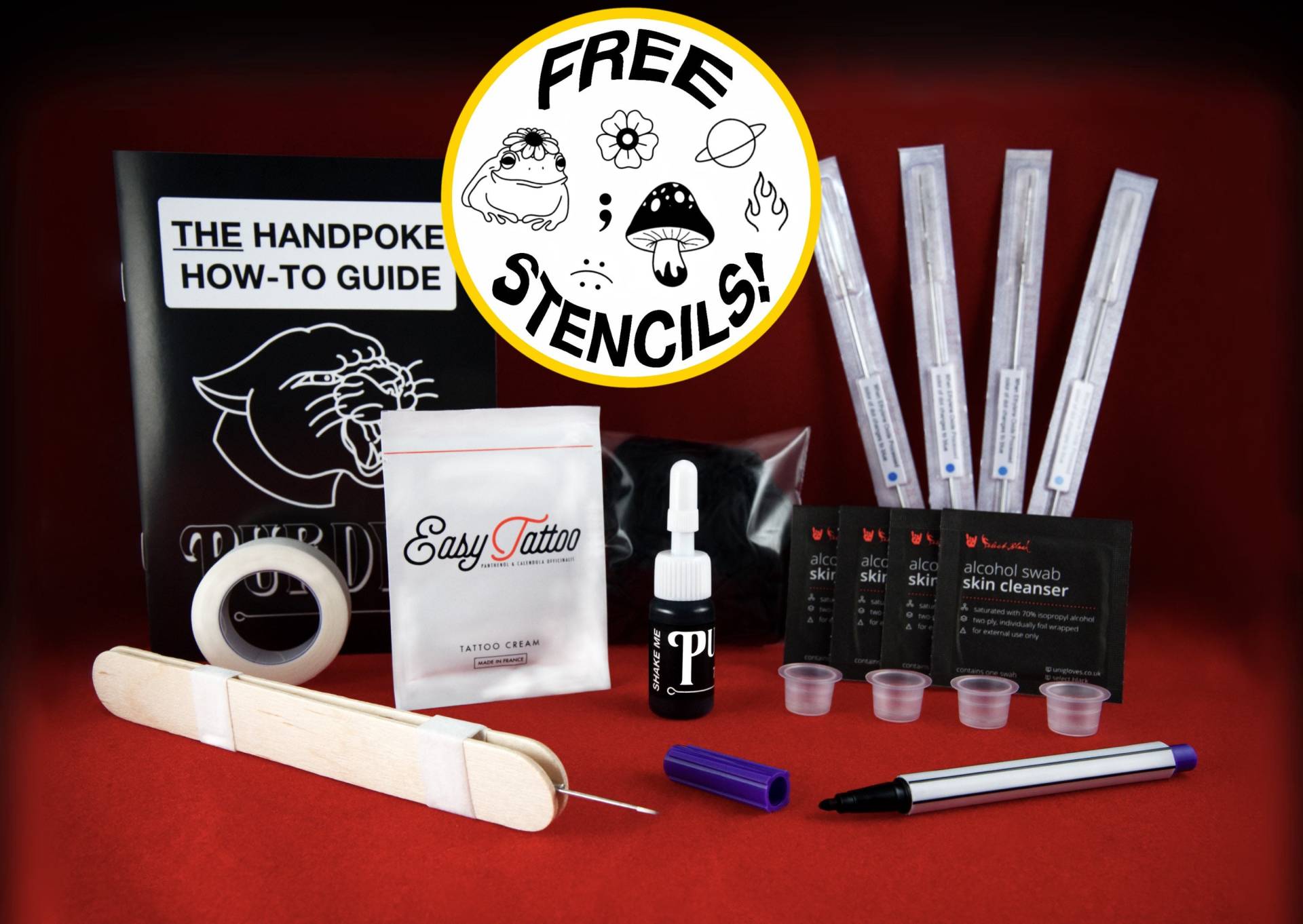 Medium Handpoke Tattoo Kit, All-In-One Komplettes Stick & Poke Bundle, Professionelles Zubehör, Tinte, Nadeln, Schablonen Marker, Vegan von PurdysTattoo