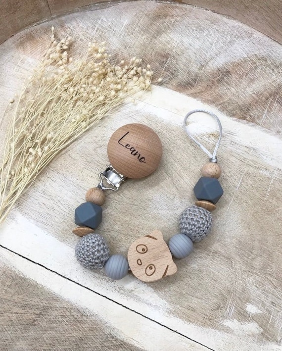 Schnullerkette Personalisiert Grau von PureDesignBabyHerz