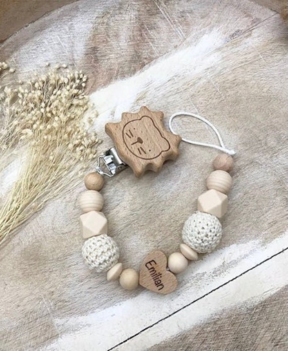 Schnullerkette Mit Namen Personalisiert Graviert Geschenk Taufe/Geburt Verschiedene Schriftarten Clips von PureDesignBabyHerz