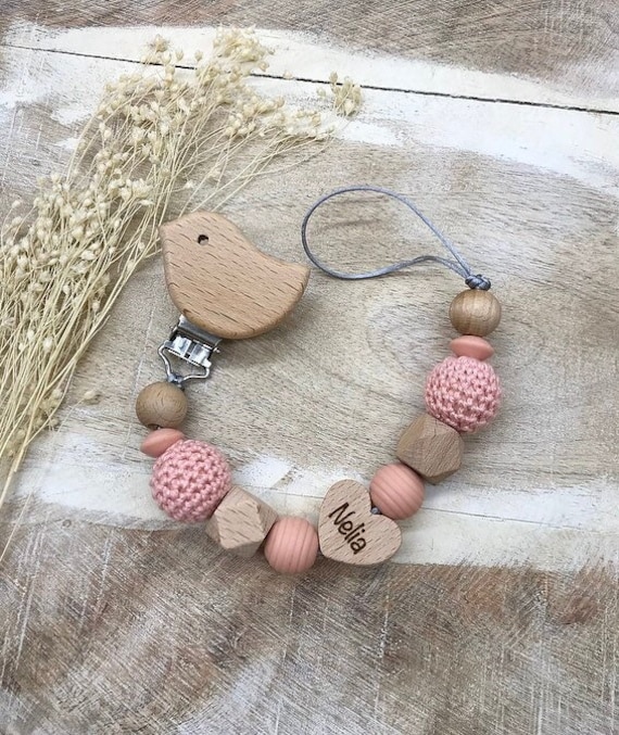 Schnullerkette Mit Namen Personalisiert Graviert Geschenk Taufe/Geburt Verschiedene Schriftarten Clips von PureDesignBabyHerz