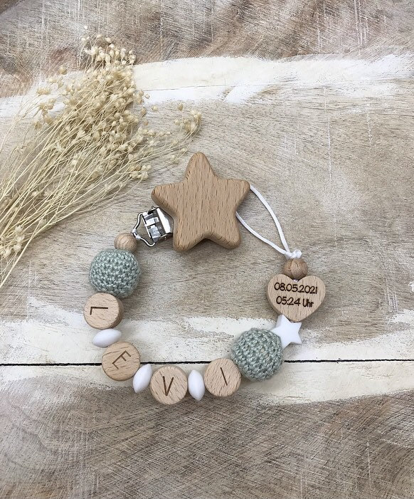 Schnullerkette Personalisiert Graviert von PureDesignBabyHerz