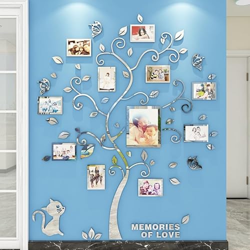 Purekay 3D Wandtattoo Baum DIY Wandaufkleber Family Foto Wand Wall Sticker mit Bilderrahmen Wandsticker Wanddeko Deko kinderzimmer Wohnzimmer Jungen Mädchen Schlafzimmer (Spiegel Silber, L) von Purekay