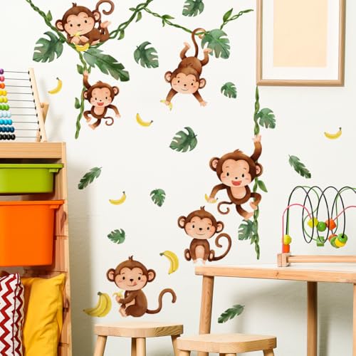 Purekay Wandtattoo Dschungel Tiere Reben Affen Wandaufkleber Baum Ast Tiere Wandsticker Babyzimmer Kinderzimmer Schlafzimmer Wanddeko von Purekay