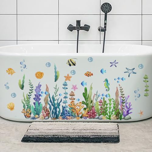 Purekay Wandtattoo Unter dem Meer Qualle Seetang Wandaufkleber Fische Korallen Bordüre Kinderzimmer Babyzimmer Badezimmer Wanddek von Purekay