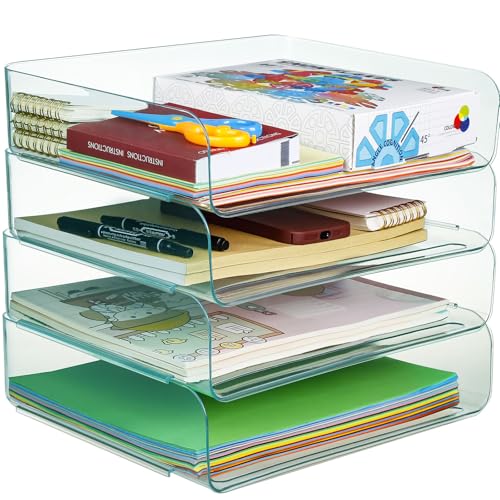 Purilit design 4 PCS Ablagekorb für A4, Dokumentenablage aus Kunststoff, A4-Papierablage für Zuhause,Schule,Büro,Stapelbare Briefablage für Akten,Schreibtisch Organizer Briefkorb von Purilit design