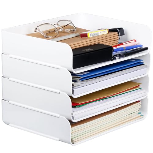 Purilit design 4 PCS Ablagekorb für A4, Dokumentenablage aus PET Kunststoff, A4-Papierablage für Zuhause, Büro, Schule, Stapelbare Schreibtisch Organizer Briefkorb, Briefablage für Akten, Papier von Purilit design