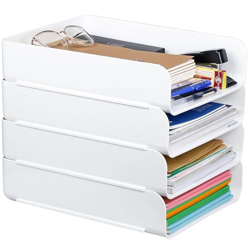 Purilit design 4 PCS Ablagekorb für A4, Dokumentenablage aus PET Kunststoff, A4-Papierablage für Zuhause Büro Schule Stapelbare Schreibtisch Organizer Briefkorb, Briefablage für Akten, Papier von Purilit design