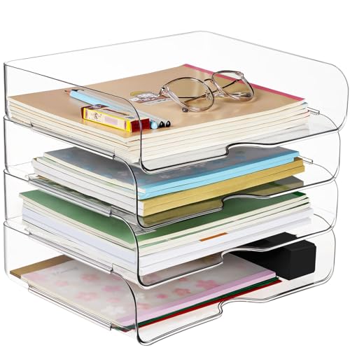 Purilit design 4 PCS Ablagekorb für A4, Dokumentenablage aus Plastik Kunststoff, A4-Papierablage für Zuhause, Büro,Schule, Stapelbare Schreibtisch Organizer Briefkorb, Briefablage für Akten von Purilit design