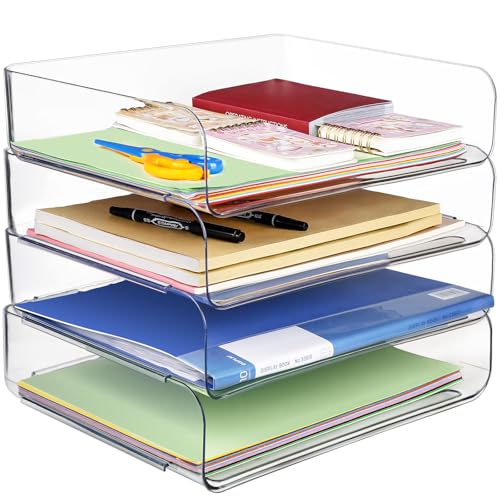 Purilit design 4 PCS Ablagekorb für A4, Dokumentenablage aus Plastik Kunststoff, A4-Papierablage für Zuhause, Büro,Schule, Stapelbare Schreibtisch Organizer Briefkorb, Briefablage für Akten von Purilit design