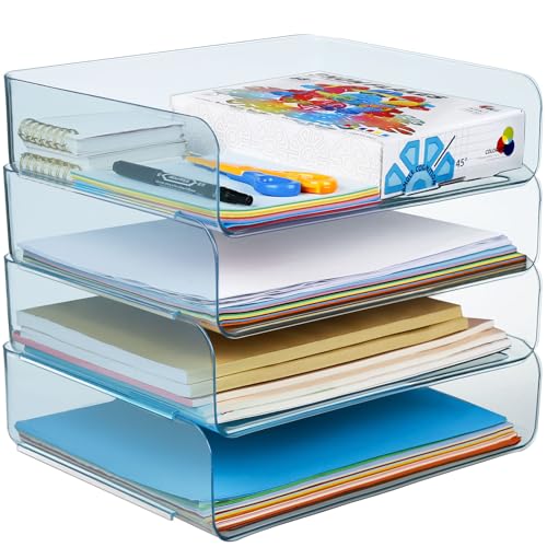 Purilit design 4 PCS Ablagekorb für A4, Dokumentenablage aus Plastik Kunststoff, A4-Papierablage für Zuhause,Schule,Büro,Stapelbare Briefablage für Akten,Schreibtisch Organizer Briefkorb von Purilit design