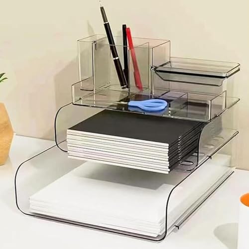 Purilit design Schreibtisch Organizer mit Aktenhalter, Durable Briefablage Ablagefächer aus PET für Akten, Papier,Stapelbare Schreibtisch Ablage Zeitschriftenhalter für Büro bedarf Dokumentenablage von Purilit design