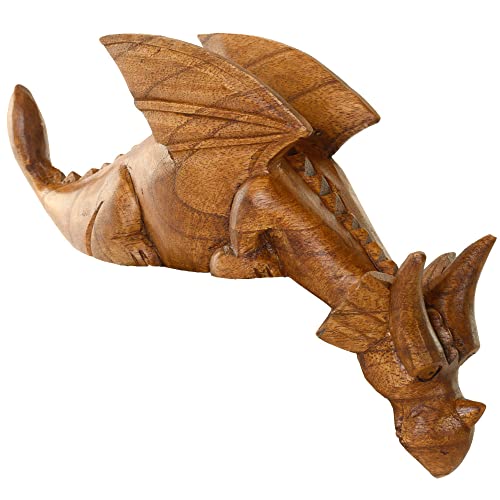 Purity Style Handgeschnitzter Drache aus Holz – Beobachtender Drache – Schaut über den Regalrand von Purity Style