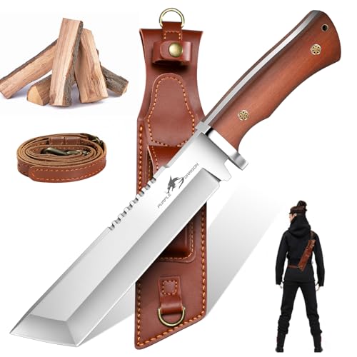 Purple Dragon Großes Messer zum Holzhacken, Machete Scharf Echt mit 7mm Klingenrücken, Tanto Messer mit Scheide, Outdoor Messer aus einem Stück CPM-T400V Stahl gefertigt, Geschenke für Männer von Purple Dragon